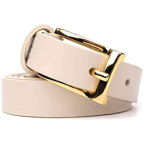 Красивый тонкий кожаный ремень для женщин GRANDE PELLE 22949 Молочный Киев