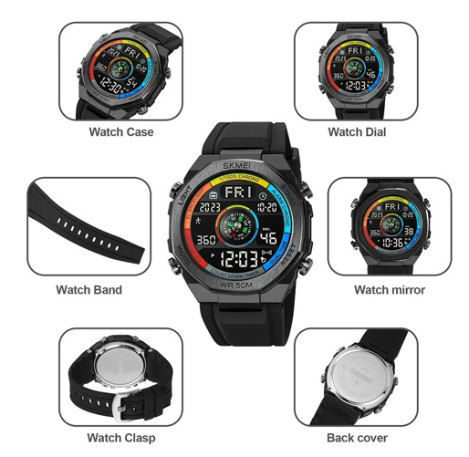 Часы наручные SKMEI 2209CKBK, COLORFUL/BLACK, Compass, Pedometer, 10351 Днепр