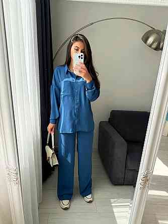 Женский базовый костюм тройка: рубашка майка и штаны креп жатка Джинс, 42/44 Одесса