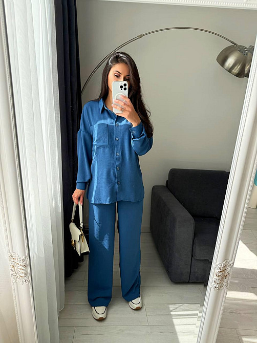 Женский базовый костюм тройка: рубашка майка и штаны креп жатка Джинс, 42/44 Одесса - изображение 4