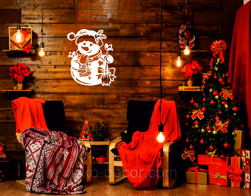 Декоративное настенное Панно «Снеговик», Декор на стену 90*77 см, Белый Киев - изображение 2