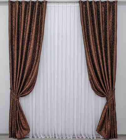 Комплект готових штор VR-Textil Жакард № 1088ш Коричневий 150х270 см 2 шт (30-901) Київ