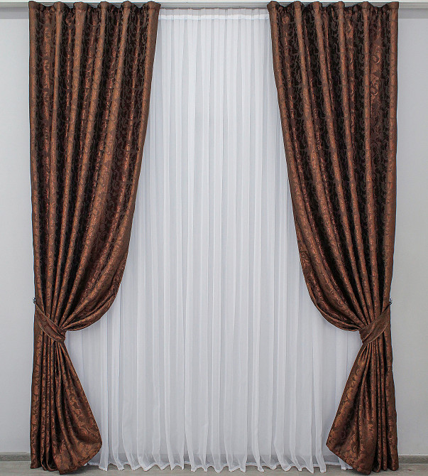 Комплект готових штор VR-Textil Жакард № 1088ш Коричневий 150х270 см 2 шт (30-901) Київ - фото 2