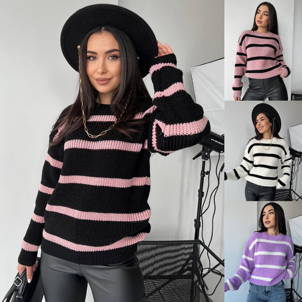 Жіночий стильний в'язаний светр зі смугами.  42-48р Київ - фото 5