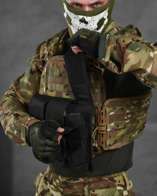 Подсумок тройной закрытый для магазинов на одной платформе Кордура Черный Одесса - изображение 2