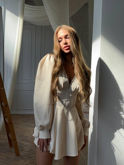 Жіноче романтичне мініплаття-комбінезон костюмка Бежевий, 46/48 Одеса - фото 2