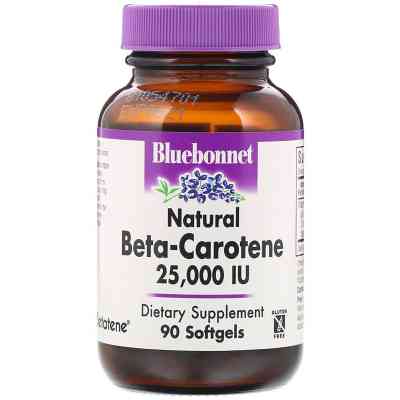 Вітамін Bluebonnet Nutrition Натуральний бета-каротин, Beta Carotene 25,000МЕ, 90 гелевих (BLB-00316) Вінниця