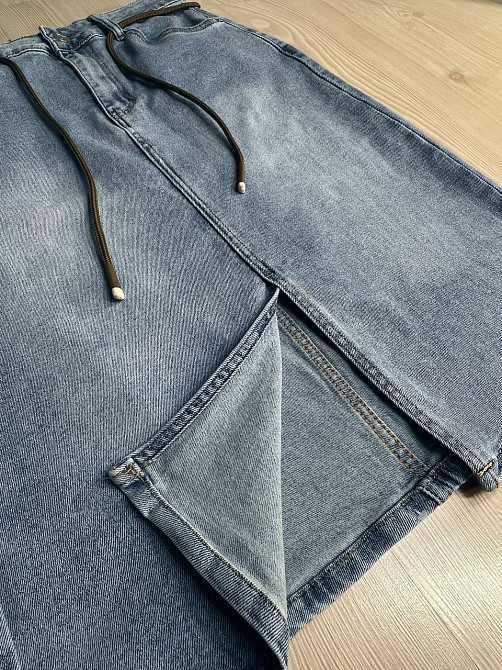 Спідниця жіноча джинсова Ladyn 802 з розрізом середня довжина пояс блакитна, блакитний, 4О, 40, 112 см, 128 см Київ - фото 5