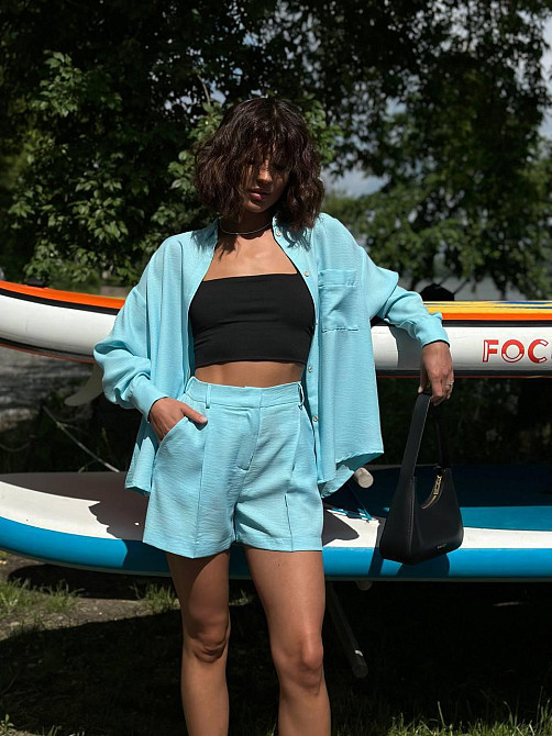 Костюм жіночий літній льон Бірюзовий XS-S Харків - фото 2