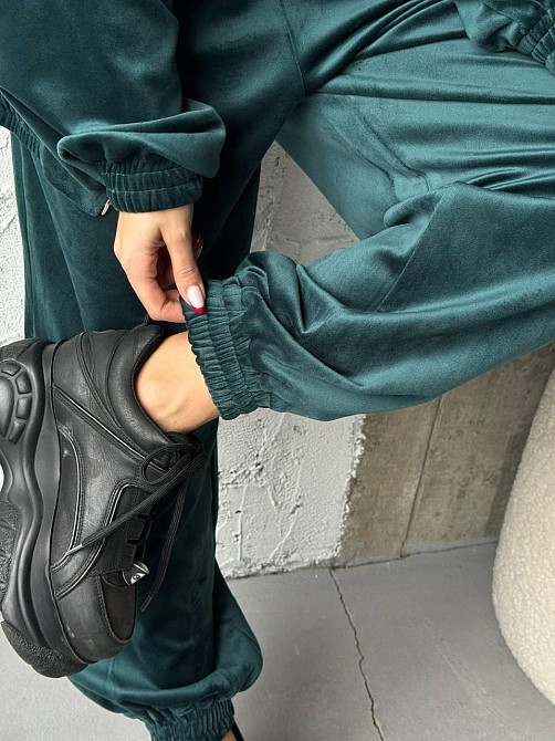 Жіночий прогулянковий костюм-двійка: кофта та штани з турецького велюру Смарагдовий, 42/44 Одеса - фото 5