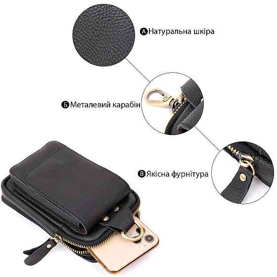 Сумка унисекс на пояс на одно отделение Vintage 20418 Черная Киев