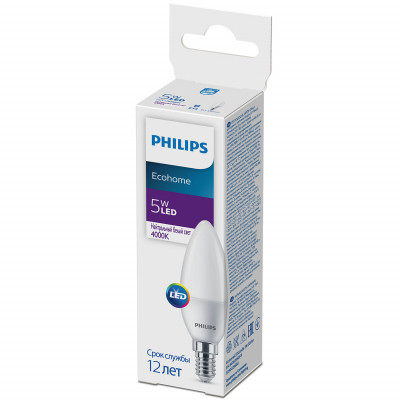 Лампочка Philips EcohomeLEDCandle 5W 500lm E14 840B35NDFR (929002968837) Винница - изображение 2