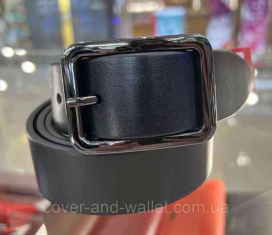 Черный женский брючный ремень из итальянской кожи с прямоугольной пряжкой 35 мм PS Leather Киев