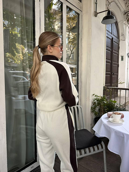 Жіночий стильний теплий костюм з двостороннього флісу. Молочний, 42/44 Одеса - фото 6