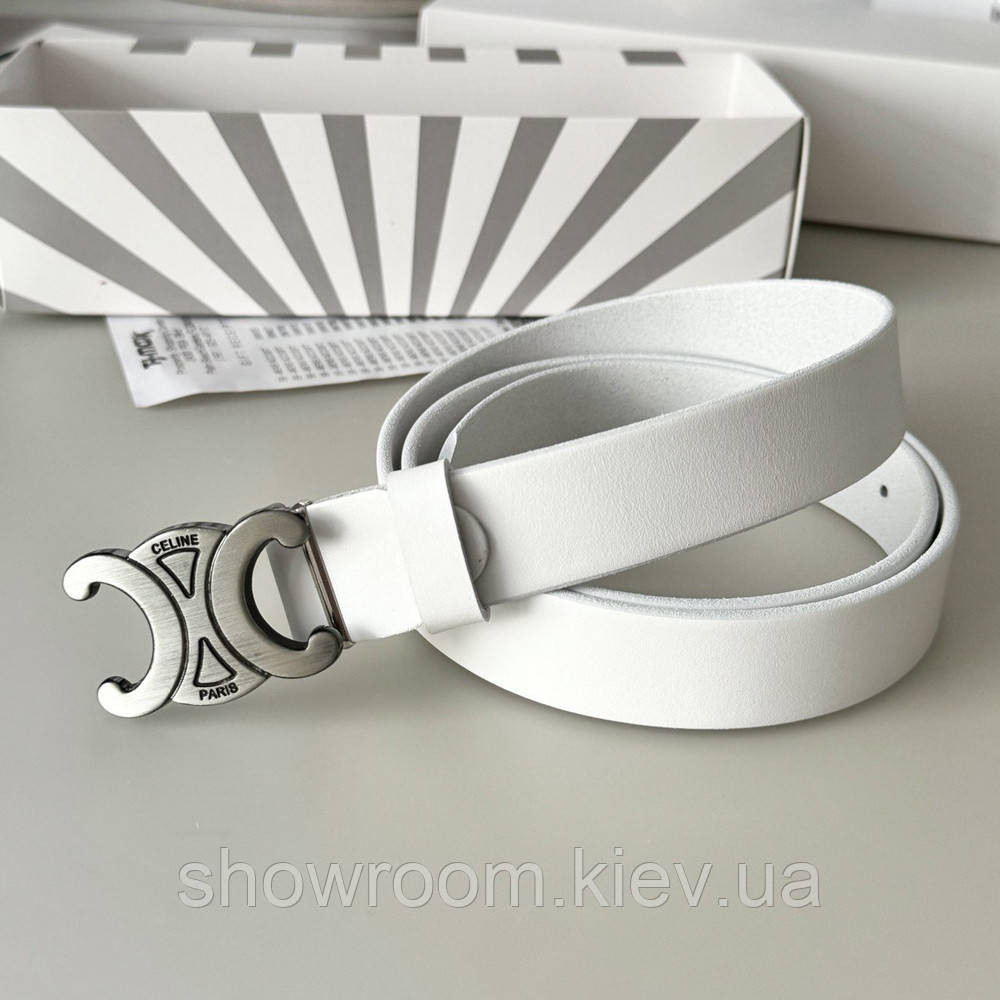 Жіночий білий ремінь шкіряний Celine grey (3 cм) Київ - фото 2