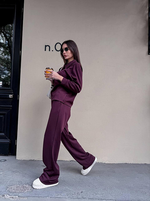 Жіночий базовий прогулянковий костюм на осінь щільний джерсі Винний, 42/44 Одеса - фото 2