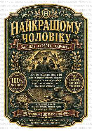 Етикетка на пляшку “Найкращому чоловіку” + контретикетка | подарункова наліпка на вино, віскі | від родини з повагою Одеса