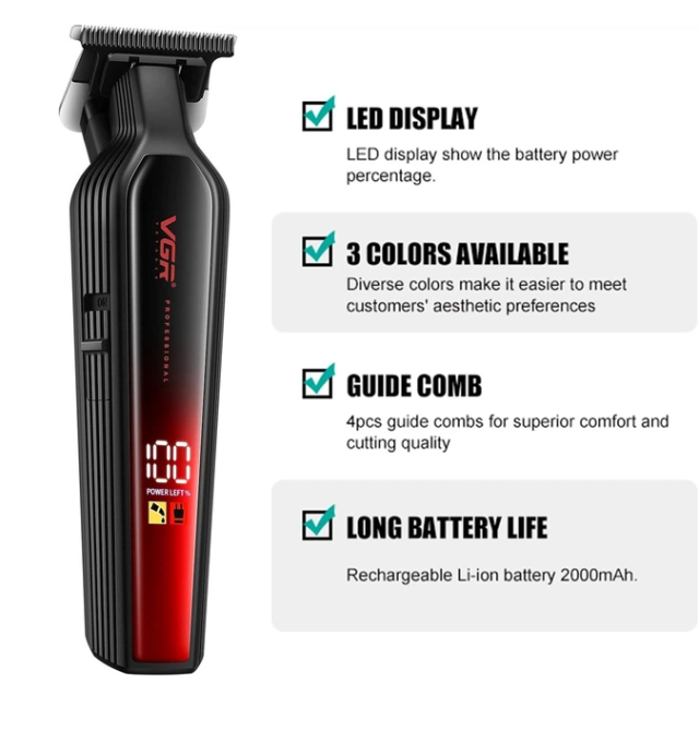 Тример для бороди акумуляторний VGR V-930 6500RPM LCD Червоний Вінниця - фото 3