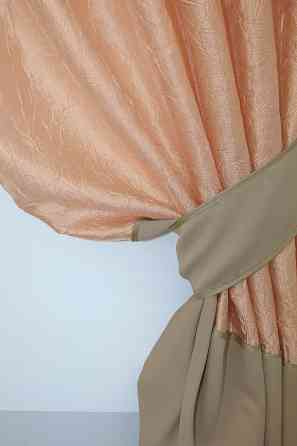 Кухонные шторы VR-Textil № 073к с ламбрекеном и подхватами персиковый с какао 270х170 см (52-0150) Киев