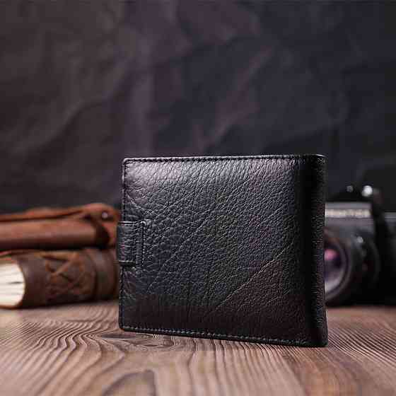 Мужской горизонтальный бумажник среднего размера из натуральной кожи ST Leather 22484 Черный Киев