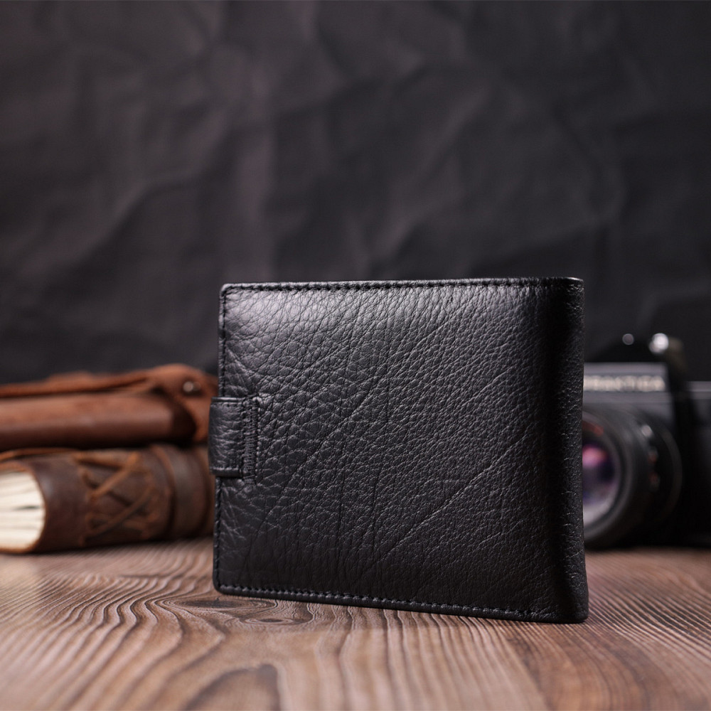 Мужской горизонтальный бумажник среднего размера из натуральной кожи ST Leather 22484 Черный Киев - изображение 2