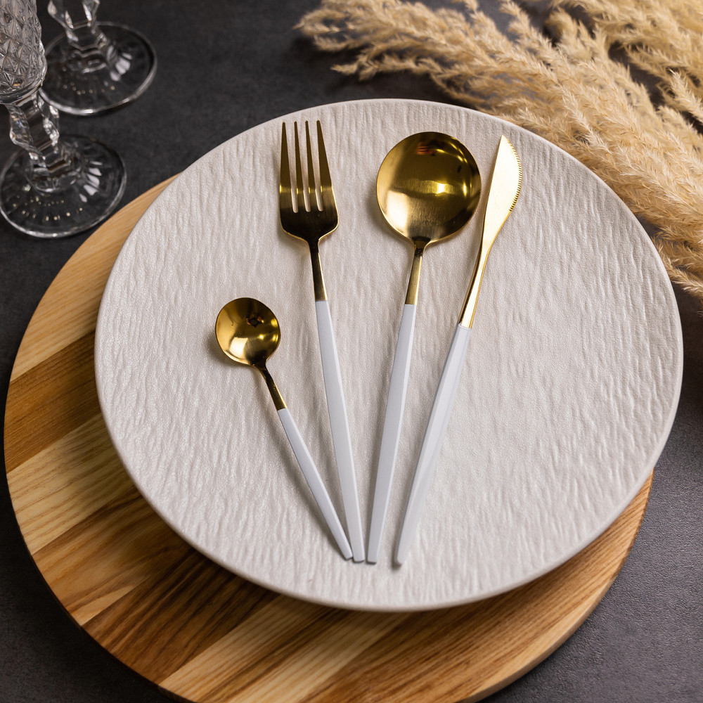 Набор столовых приборов 24 предмета столовый набор на 6 персон Золотистый с белым HP-20-47 Киев - изображение 4