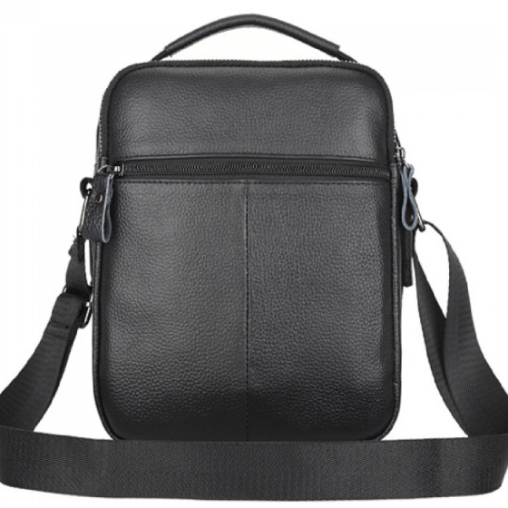 Чоловіча шкіряна сумка через плече Tiding Bag Чорна Київ