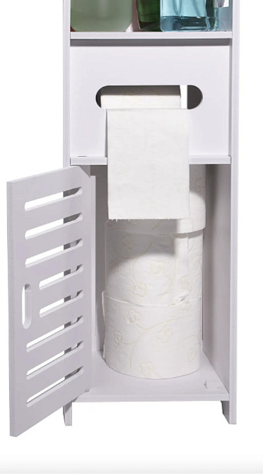 Підлогова шафа пенал Leobert Cubic 120 см для ванної кімнати вузька меблі з полицями та дверцятами Київ - фото 5