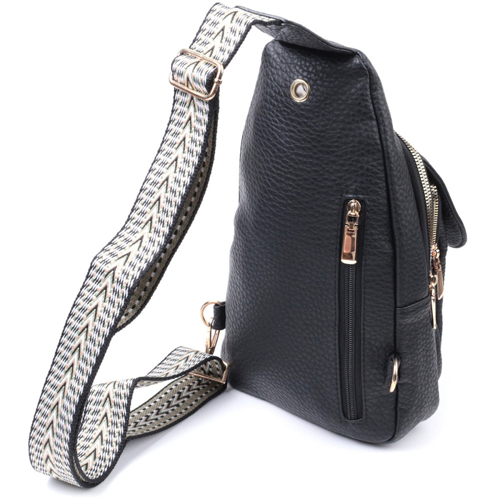 Зручна жіноча сумка з однією лямкою через плече з великозернистої екошкіри Vintage 22763 Чорний Київ - фото 2