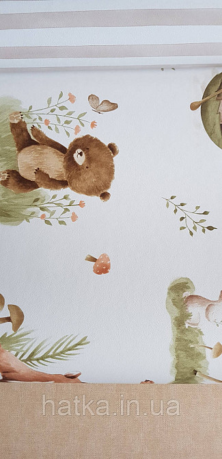 Шпалери флізелінові еко Rasch Kids World II 0.53х10 дитячі ведмедики білки косулі зайці коричневі на білому Київ - фото 4