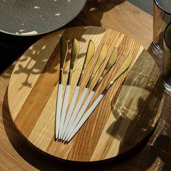 Набір столових ножів 6 штук ножі сервірувальні столові 22.5 см Білий із золотом HP-20-11 Коломия