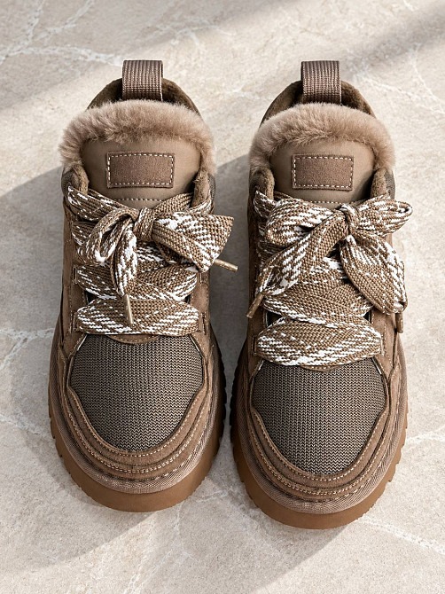 Уггі жіночі Hengji M-05-3 кеди зі шнурівкою замшеві на хутрі бежеві, 38, 24,5 см Київ - фото 2