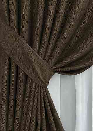 Комплект готових штор VR-Textil Льон Grand Linen № 2026ш Коричневий 150х300см 2 шт (33-1025) Київ