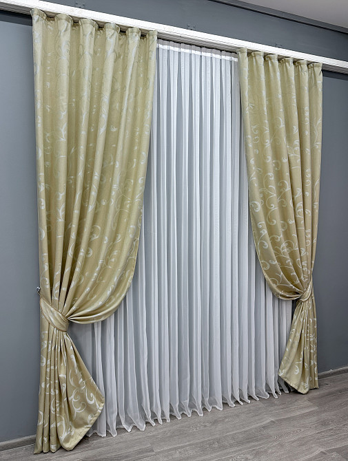 Комплект готовых штор VR-Textil Жаккард Allure № 1614ш Бежевый 150х270 см 2 шт (33-0488) Киев - изображение 3