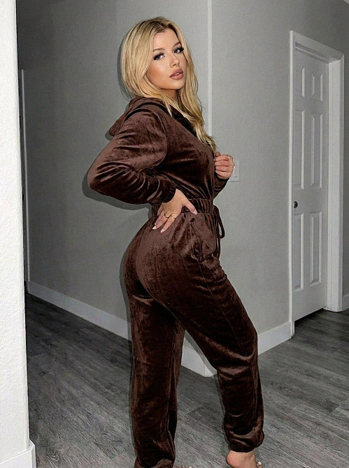 Жіночий стильний повсякденний комбінезон з велюр-плюш Шоколад, 44/46 Одеса - фото 1