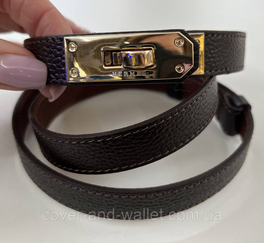 Стильный тонкий женский ремень в коричневом цвете в стиле Hermes 20 мм Puos Киев - изображение 8