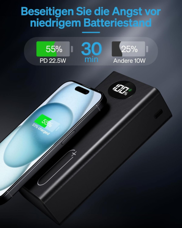 Портативное зарядное устройство PowerElephant Power Bank 50000 мАч, быстрая зарядка 22,5 Вт, 5 выходов, 2 входа, USB Type-C, LED Киев