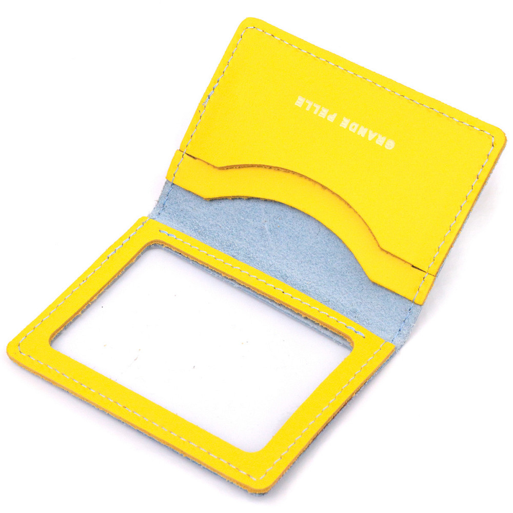 Оригинальная кожаная обложка на документы комби двух цветов Сердце GRANDE PELLE 16707 Желто-голубая Киев - изображение 5