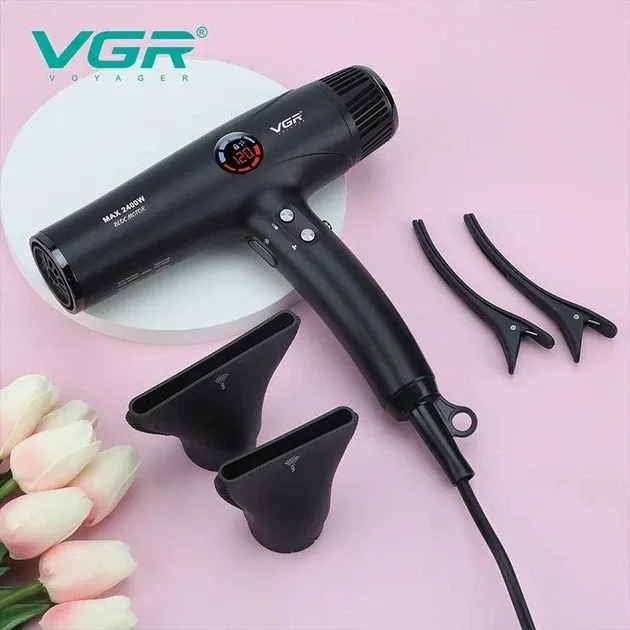 Професійний фен VGR V-469: BLDC 110k об/хв, 2400 Вт, 4 теми / 4 обдування, 2 насадки, кабель 2.5 м Одеса - фото 3
