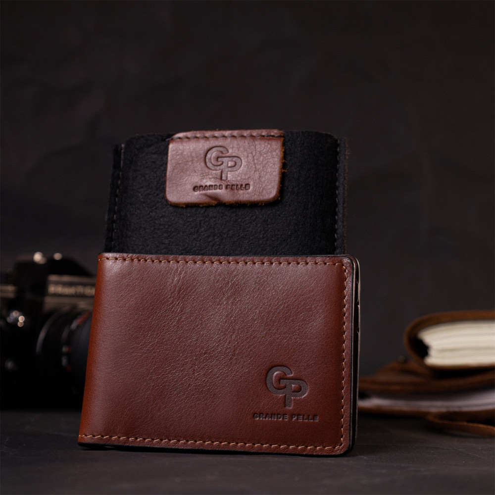 Зручний шкіряний затискач для грошей Коричневий (GRANDE PELLE) Київ - фото 4