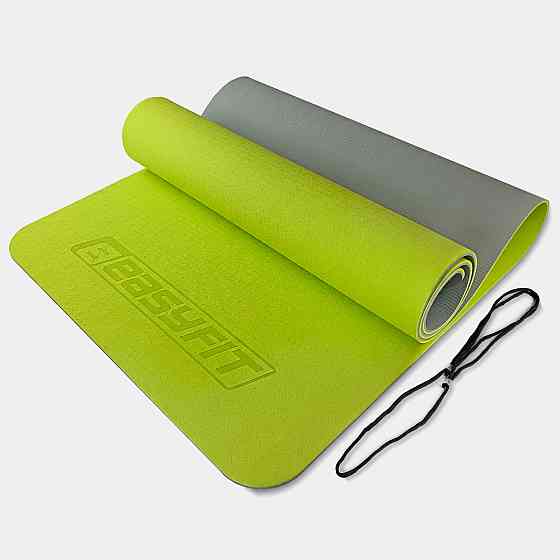 EasyFit Килимок для йоги та фітнесу EasyFit TPE+TC 6 мм двошаровий лимонний-сірий Коломыя