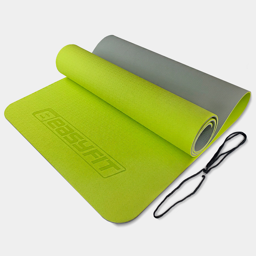 EasyFit Килимок для йоги та фітнесу EasyFit TPE+TC 6 мм двошаровий лимонний-сірий Коломыя - изображение 1