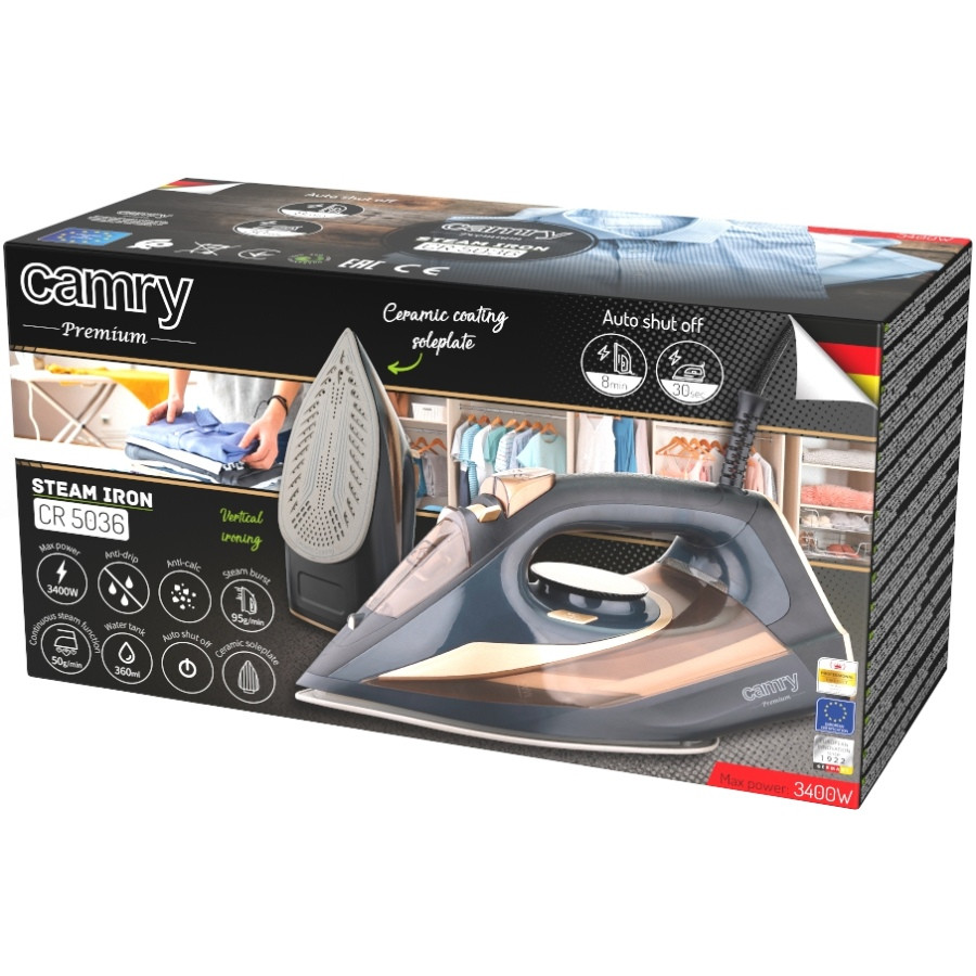 Праска Camry CR 5036 black-gold 3400Вт/ 360 мл/ кераміка/ ''Крапля-стоп''/автовимкнення/ чорна Вінниця - фото 7