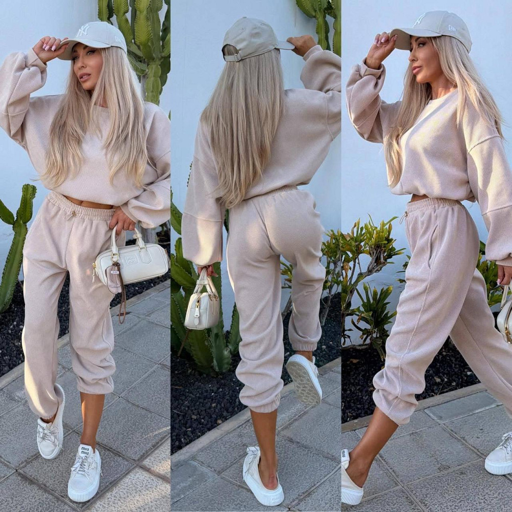 Женский стильный повседневный костюм двойка качественный турецкий вельвет Бежевый, 42/44 Одесса - изображение 2