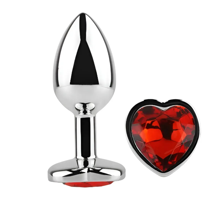 Анальна пробка із кристалом EGZO - Silver Heart Plug Red size M Sex Aura Київ - фото 2