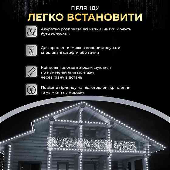 Вулична гірлянда Бахрома 25 м 405 LED гірлянда штора білий провід Білий 25MWW Київ