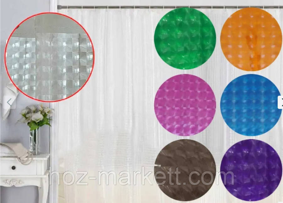 Штора у ванну силіконова з 3 D ефектом шторка для ванної сіра 180 х 180 см Харків - фото 5