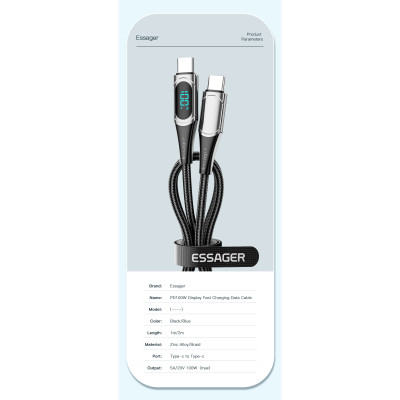 Дата кабель USB-C to USB-C 2.0m 100W Digital Display blue Essager (ES-XCTT1-YDA03) Винница - изображение 7