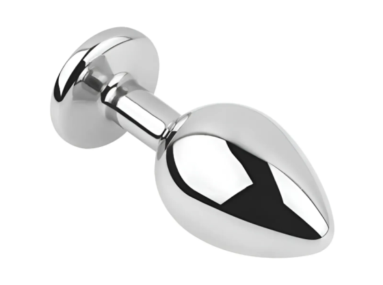 Анальна пробка із кристалом EGZO - Silver Round Plug Black size M Sex Aura Київ