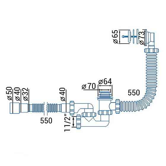 Сифон ″Waterstal″для ванни регульований Click-Clack з гнучкою трубою 32/40/50  (А - 18089) Луцьк